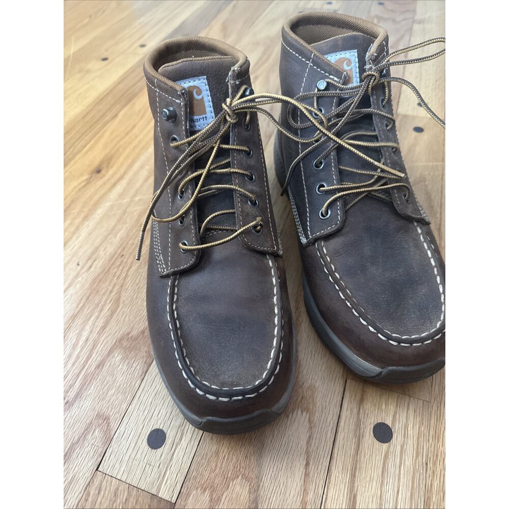 Carhartt Lightweight Wedge Boots Men's Size 9.5 Brown Leather Lace Up Moc Toe
